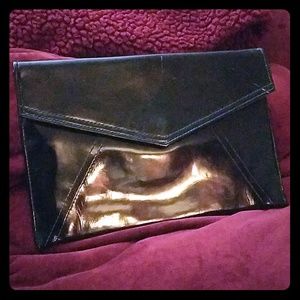 Black patent leather Envelope clutch